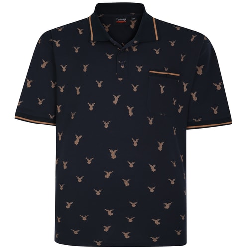 Espionage Stag Print Polo Navy/Tan